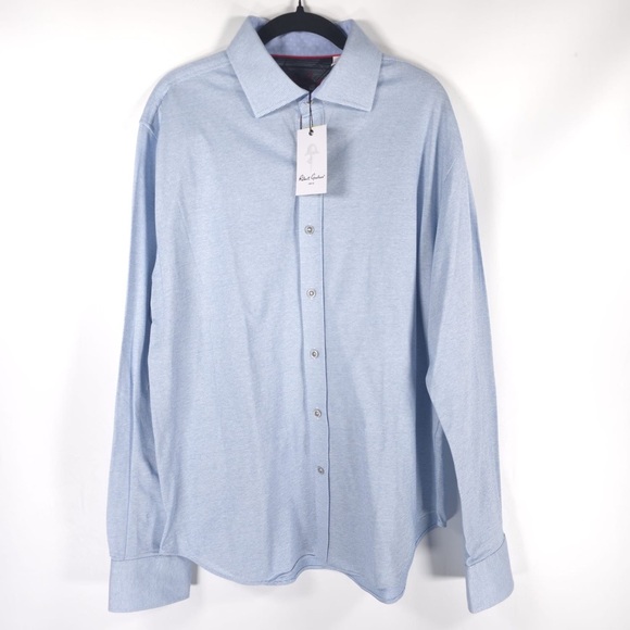 NWT ROBERT GRAHAM CLASSIC FIT LYELSS L/S KNIT Shirt Light‎ Blue RS196043CF LARGE
